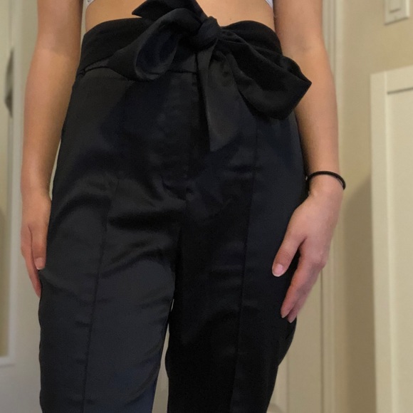 ZARA Black Satin Tie Front Pants - Picture 4 of 8